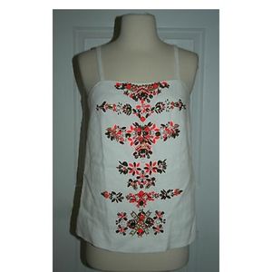 J.CREW COLLECTION BEADED LINEN TOP. SIZE: 0.